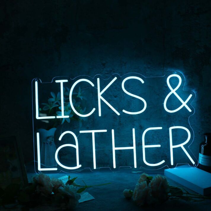 Licks And Lather Blue Neon Sign