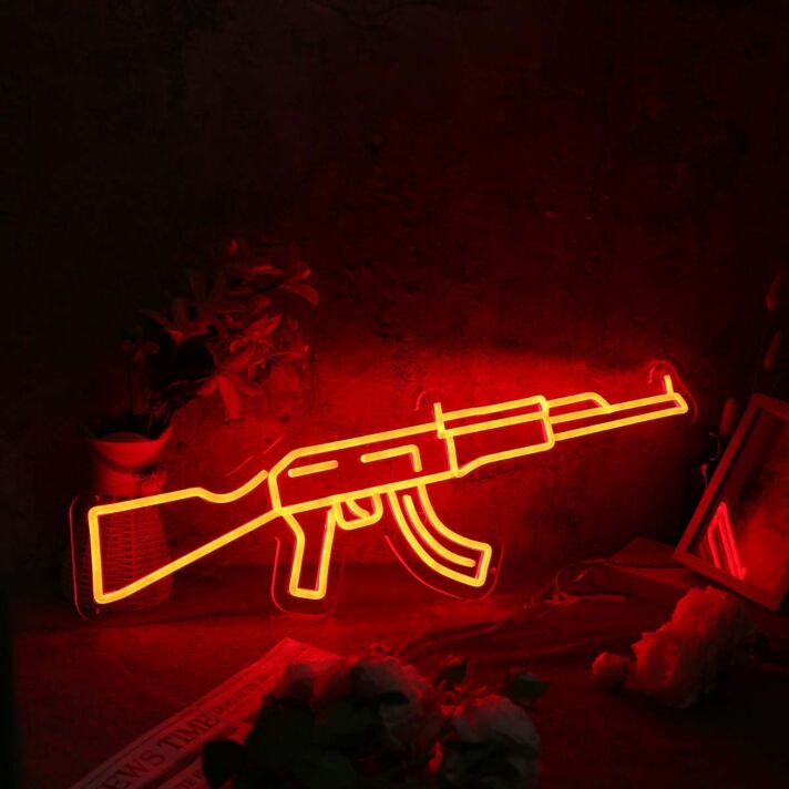 AK-47 Machine Gun Red Neon Sign