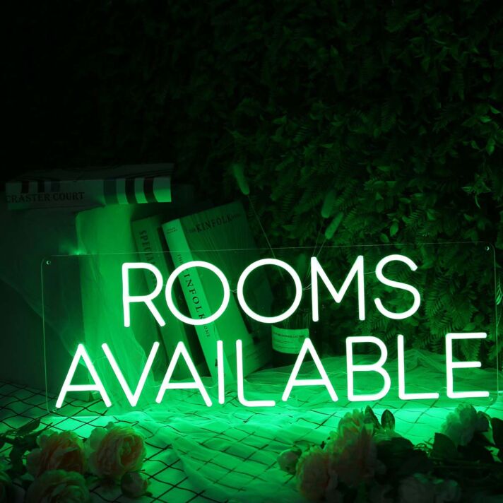 Rooms Available Green Neon Sign