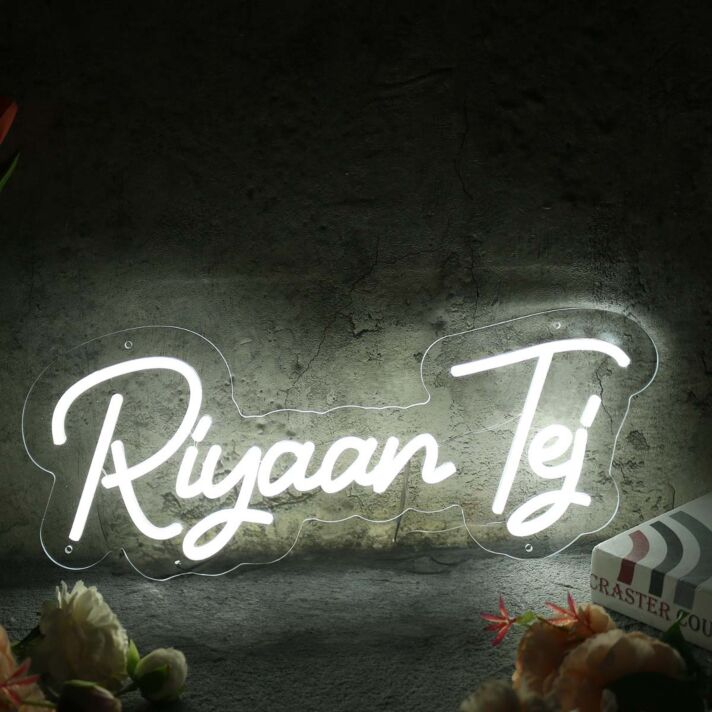 Riyaan Tej White Neon Sign