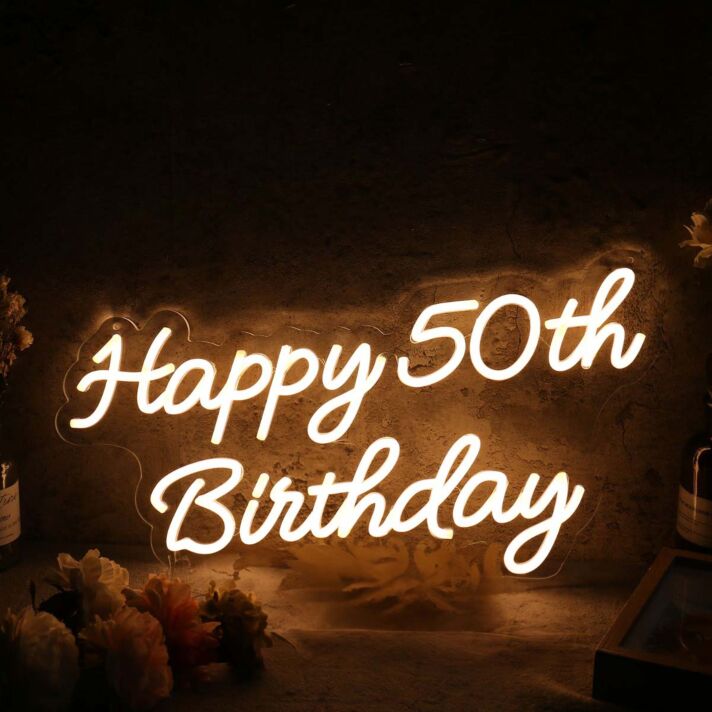 Happy 50th Birthday Yellow Neon Sign