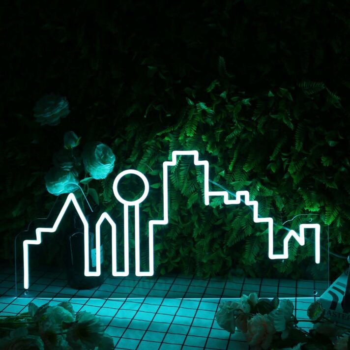 City Skyline Blue Neon Sign