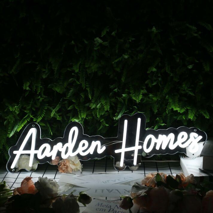 Aarden Homes White Neon Sign