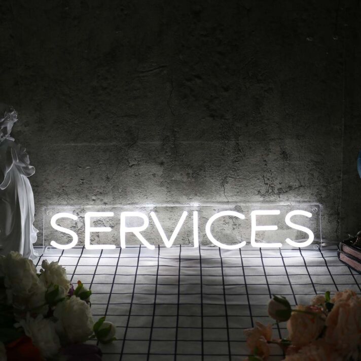 Services White Neon Sign