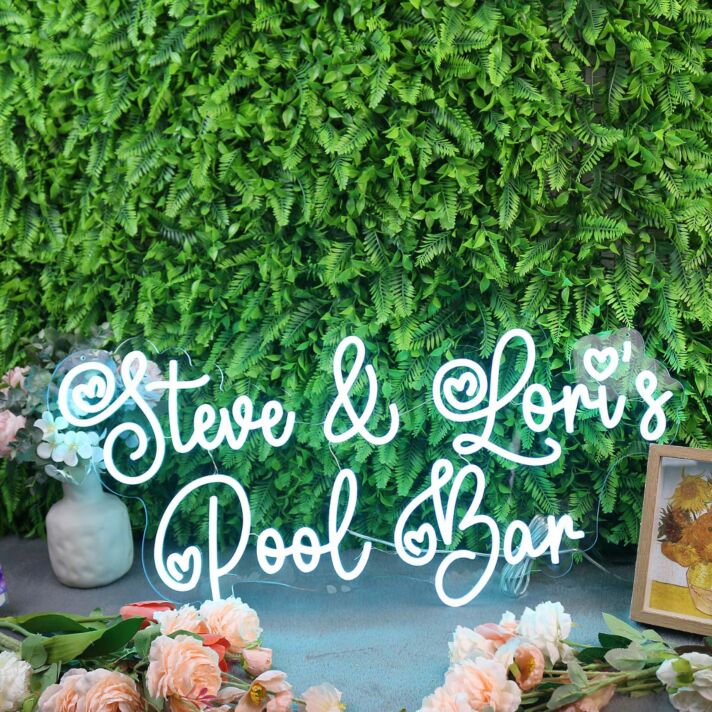 Steve And Lori's Pool Bar Blue Neon Sign