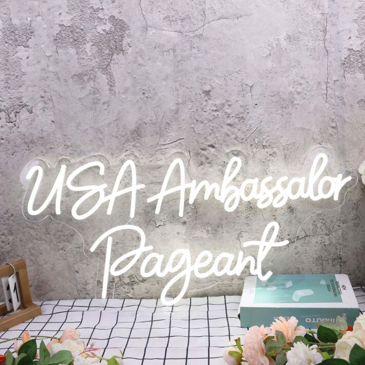 USA Ambassador Pageant White Neon Sign