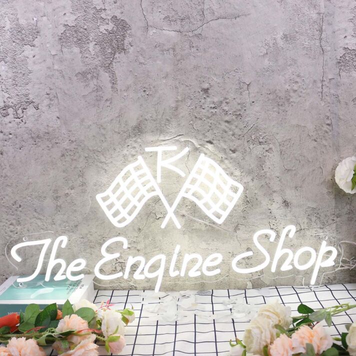 The Engine Shop White Neon Sign