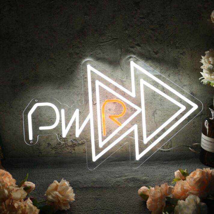 PWR With Fast Forward Key White Neon Sign