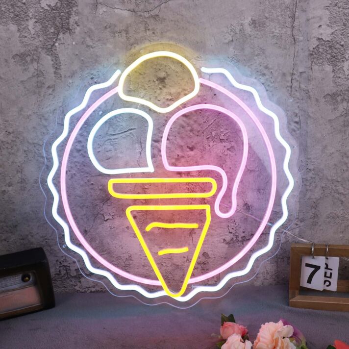 Three Scoops Ice Cream Cone Custom Neon Sign