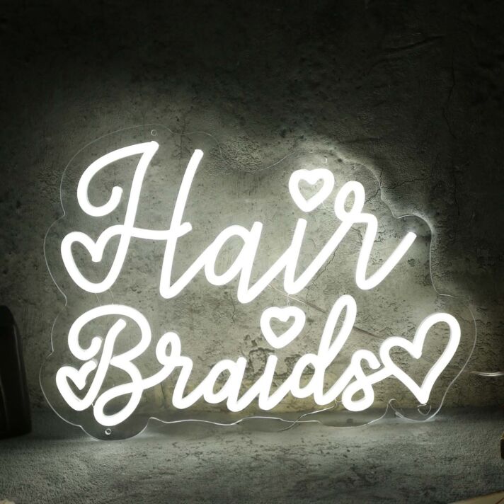 Hair Braids White Neon Sign