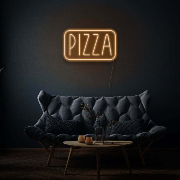 Text Pizza Neon Sign Classic Slice in Bright Lights