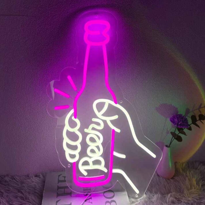 Customize Hand Holding a Beer Bottle Neon Cheers to Good Times