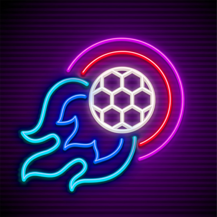 Touchdown Inferno Football Ball Flying and Burning Neon Sign