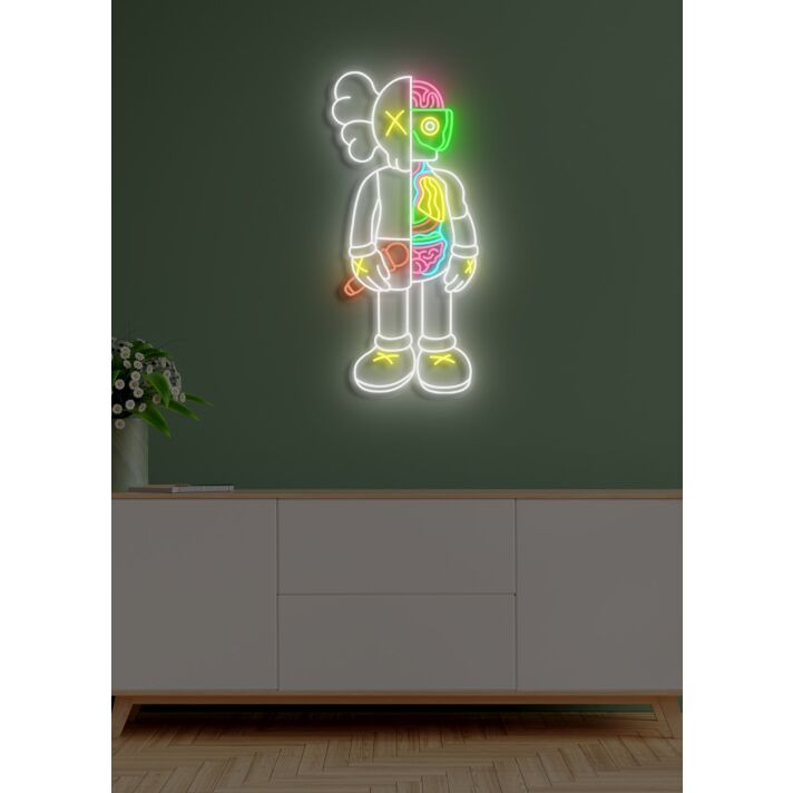 Divided Neon Art Reflecting Inner Struggle and Balance