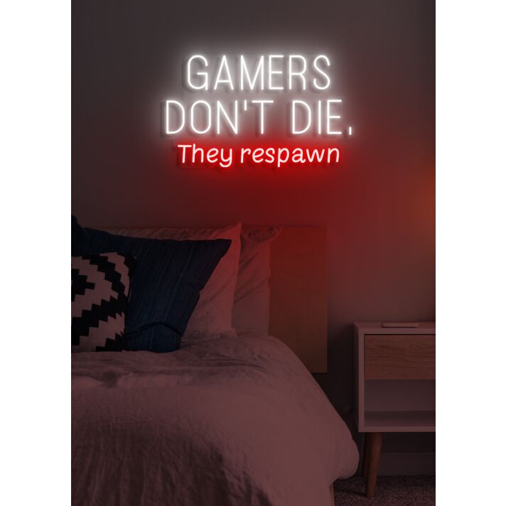 Gamers don't die, they respawn Neon Amusing Gamer Wisdom, Perfect for Game Rooms