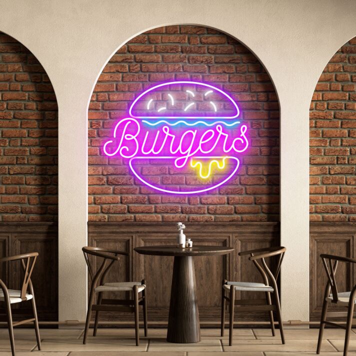 Customize Burgers Irresistible Neon for Fast Food Outlets