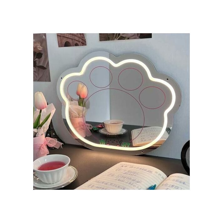 Cute Practical Cat Paw Neon Mirror Decoration
