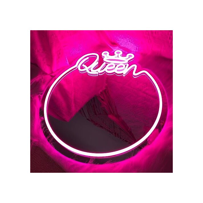 Elegant Queen and Crown Neon Mirror Art