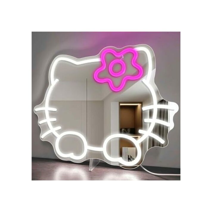 Cute Anime Cat Mirror Neon Sign