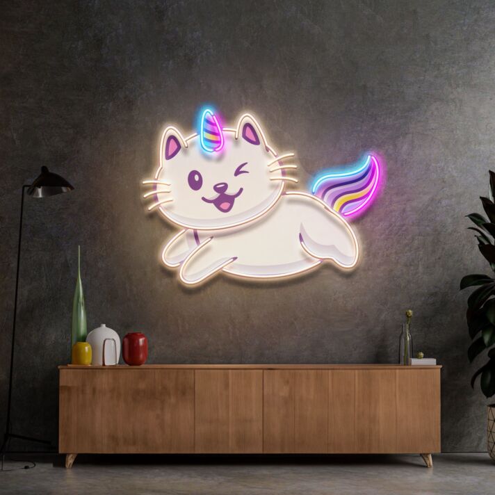 Cat Unicorn Flying Led Neon Sign Light Pop Art