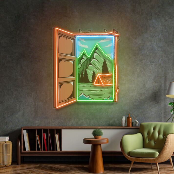 Camping On Hills Led Neon Sign Light Pop Art