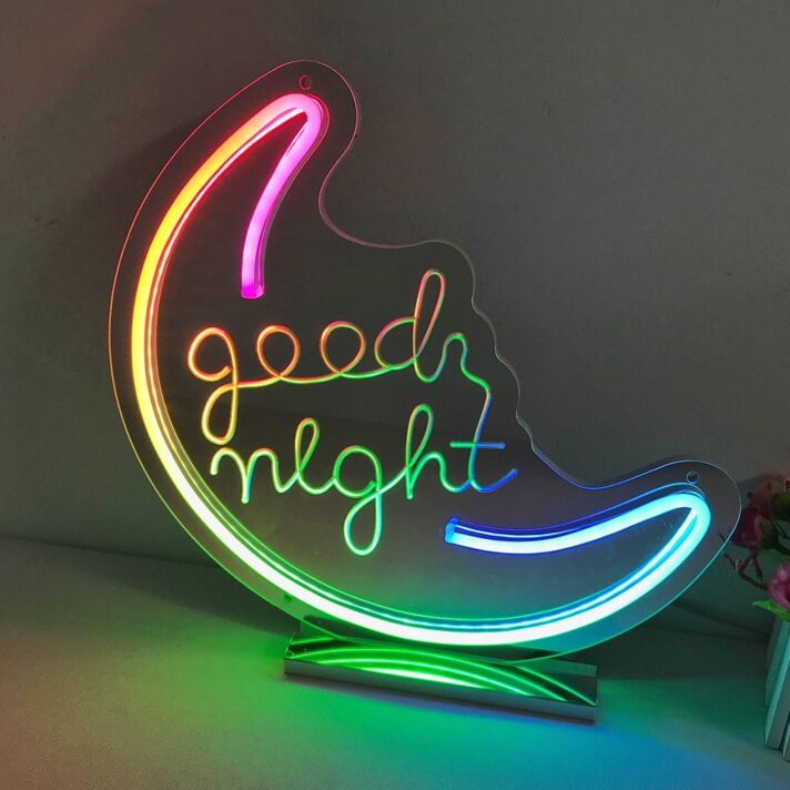 Good Night Moon Colorful Mirror Neon Signs