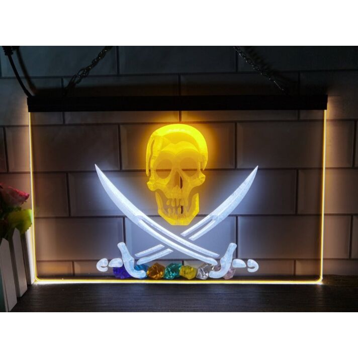 Pirates Skull and Swords Two Tone Hanging Neon Sign