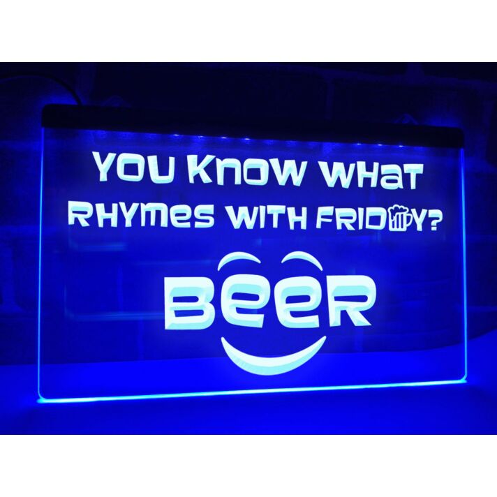 What Rhymes with Friday Funny Hanging Neon Sign