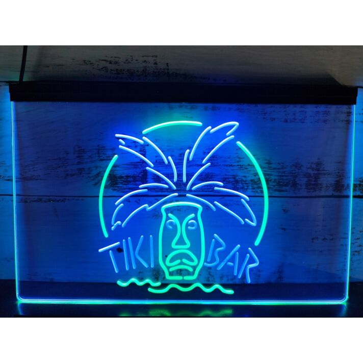 Tiki Bar Palm Mask Two Tone Hanging Neon Sign
