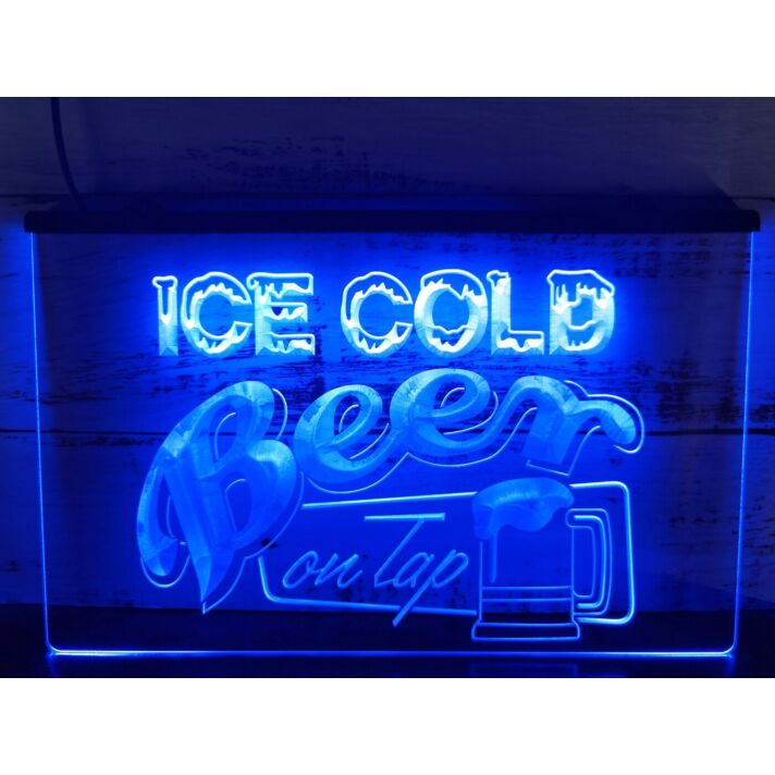 Ice Cold Beer on Tap Bar Hanging Neon Sign