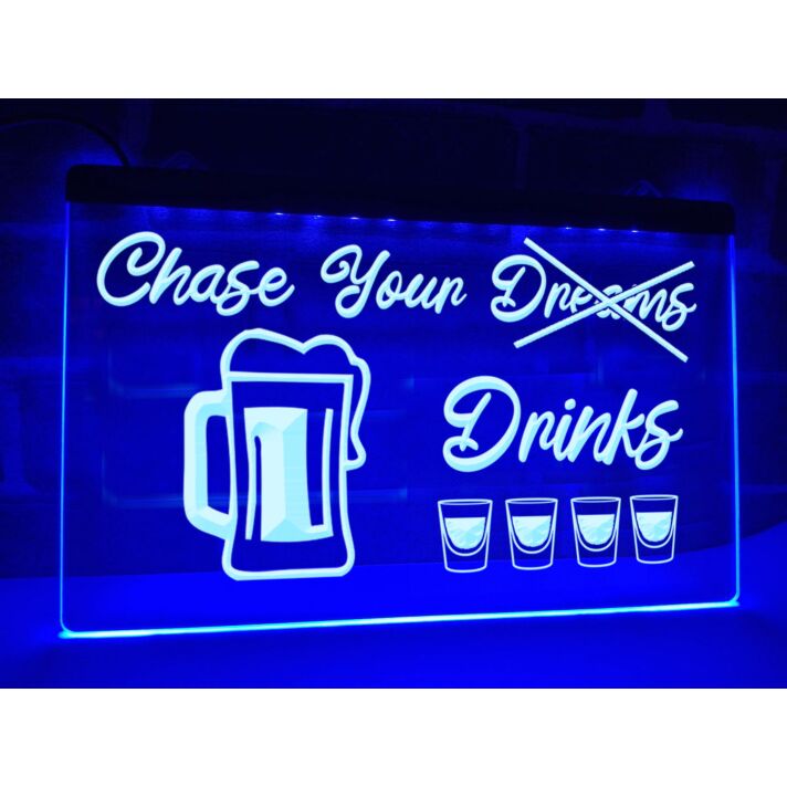 Chase Your Drinks Hanging Neon Sign