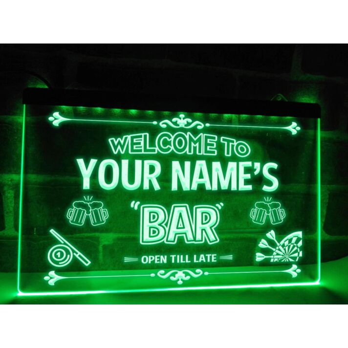 Beer, Pool & Darts Bar Personalized Hanging Neon Sign