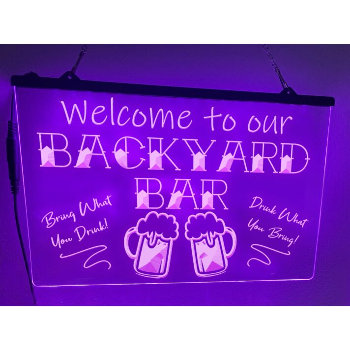 Welcome To Our Backyard Bar Hanging Neon Sign