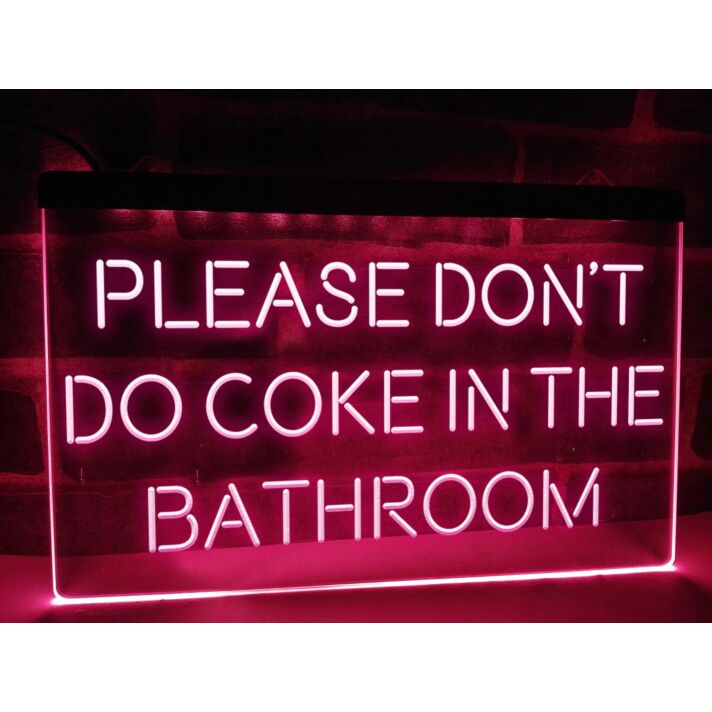 Please Don't Do Coke in the Bathroom Hanging Neon Sign