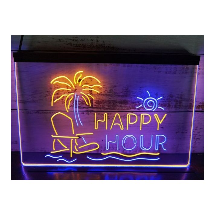 Happy Hour Bar Two Tone Hanging Neon Sign