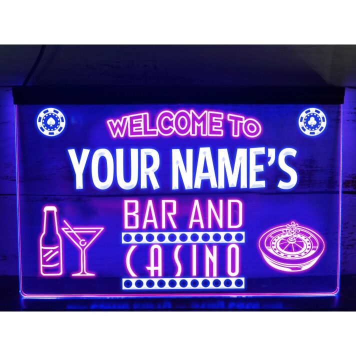 Bar and Casino Two Tone Personalized Hanging Neon Sign