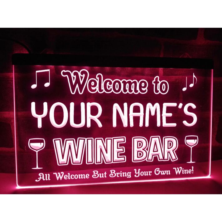 Welcome to My Wine Bar Personalized Hanging Neon Sign