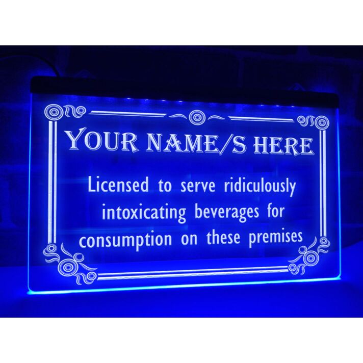 Licensed To Serve Intoxicating Beverages Personalized Hanging Neon Sign
