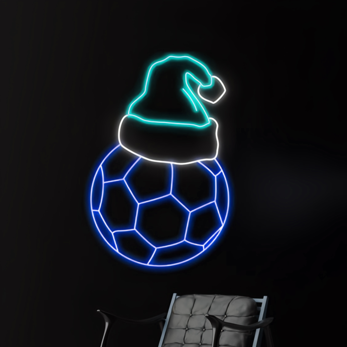 Christmas Hat Soccer Neon Sign