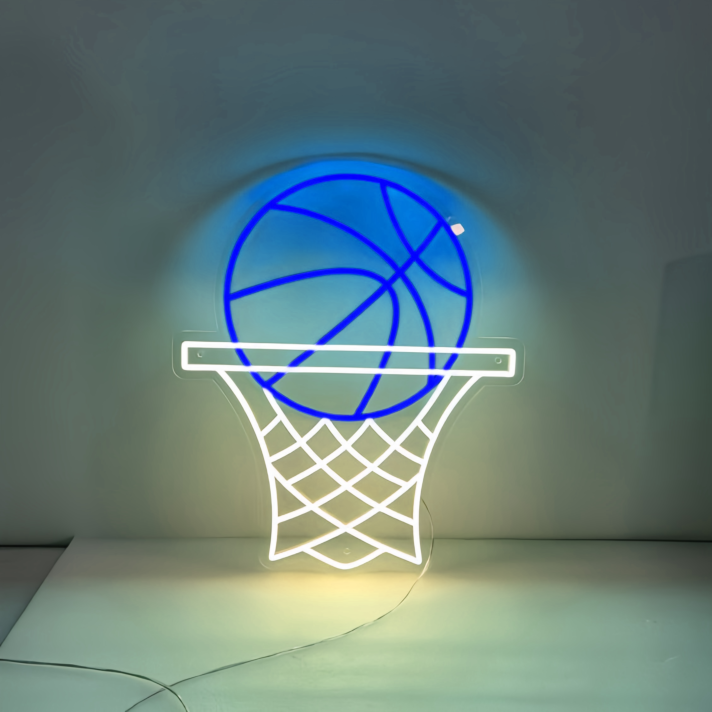 Basketball on Hoop Neon Sign