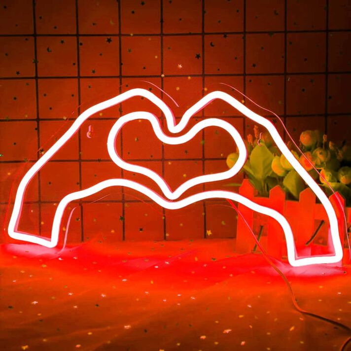 Hands Forming Heart Shape Neon Light