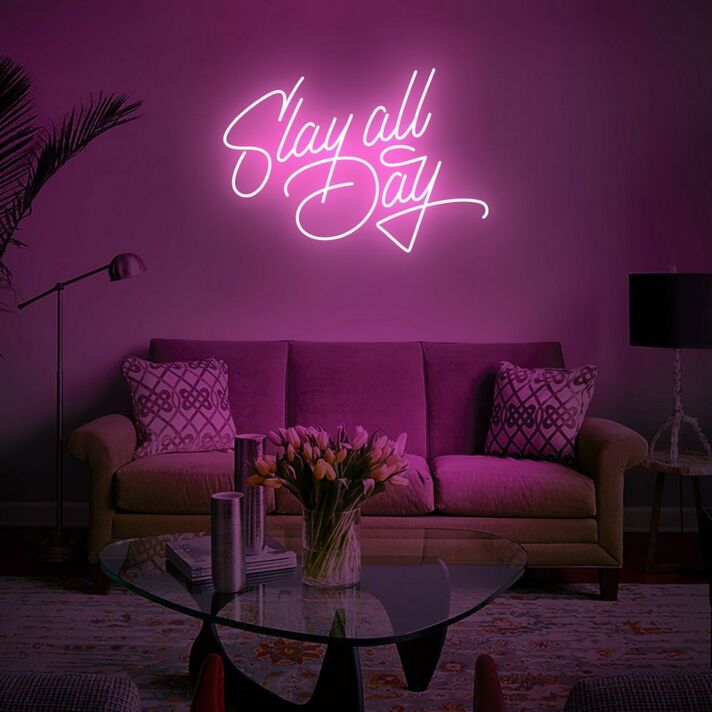 Slay All Day Neon Sign Motivational LED Wall Art for Gyms and Studios