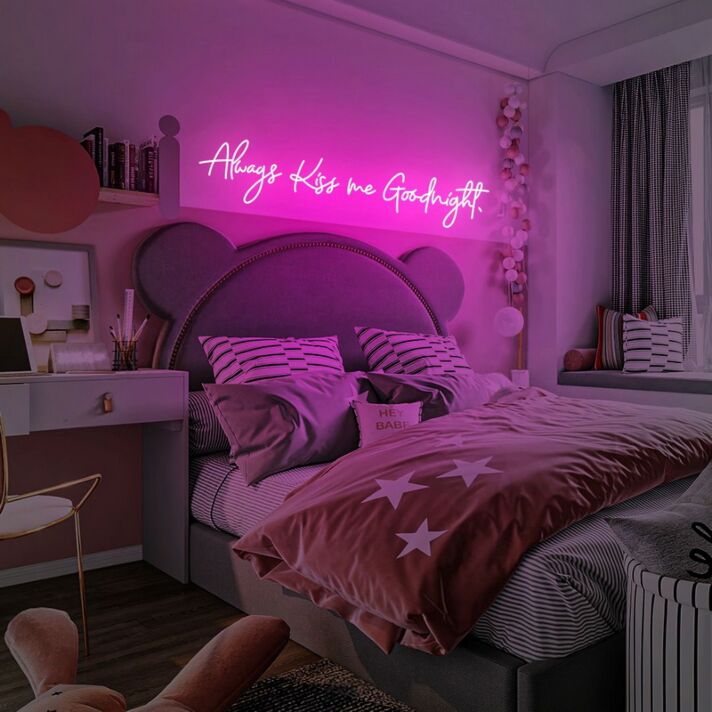 Always Kiss Me Good Night Neon Sign for Romantic Bedrooms