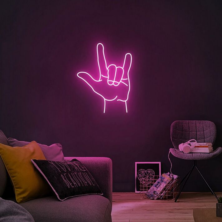 Rock N Roll Hand Gesture Neon Sign for Music Lovers and Studios