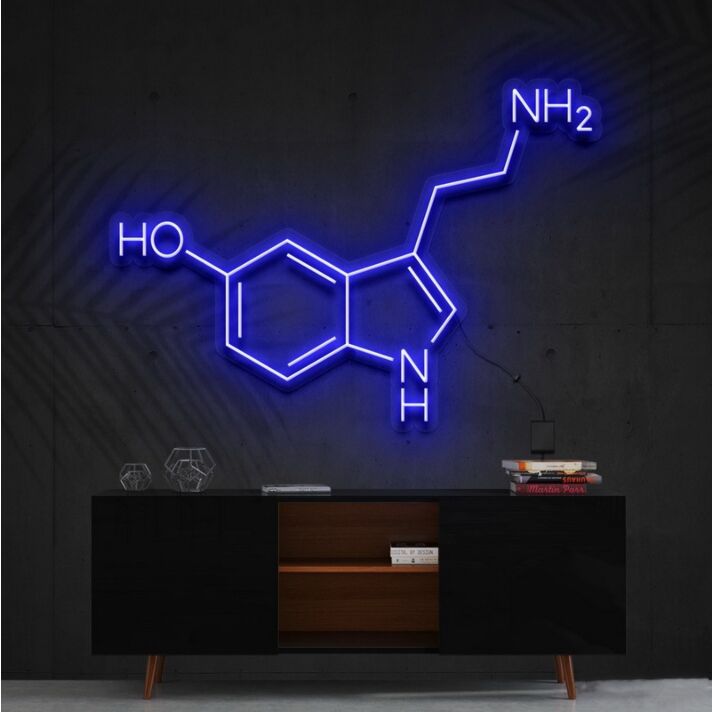 Serotonin Molecule Neon Sign for Science and Chemistry Lovers