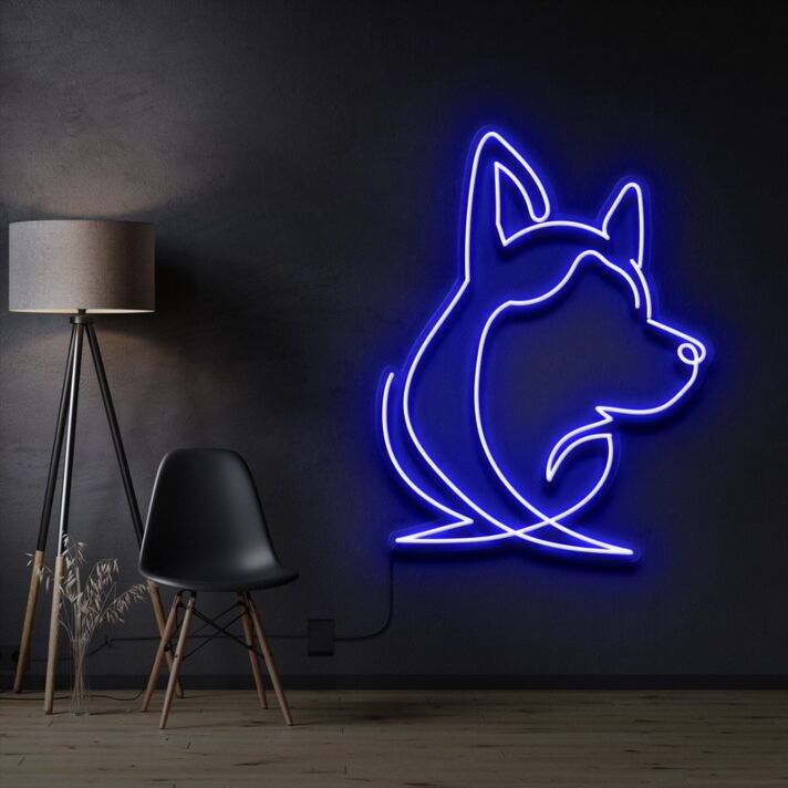 Siberian Husky Face Neon Sign for Dog Lovers and Pet Spaces