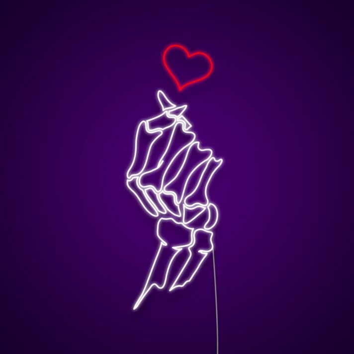 Skull Korean Finger Heart Neon Sign for Unique and Playful Decor