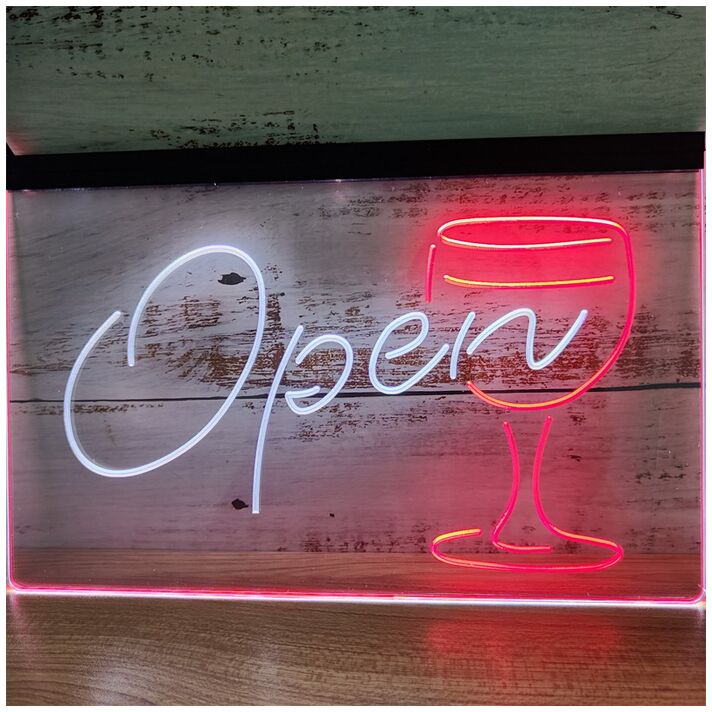 Open Wine Glass Cocktails Dual LED Neon Sign for Bars and Social Spaces