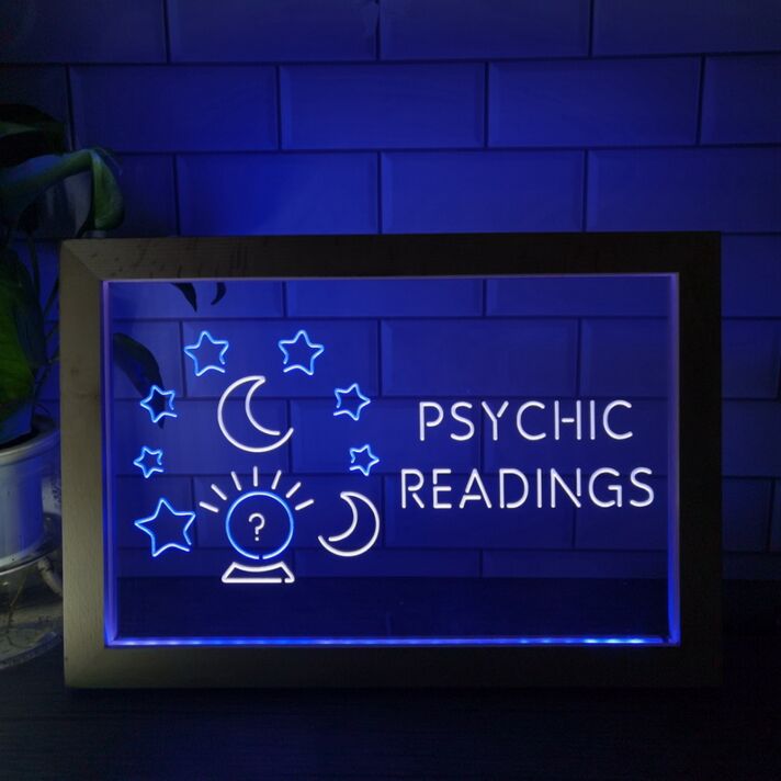 Psychic Readings Crystal Ball Frame Dual LED Neon Sign for Mystical and Whimsical Spaces