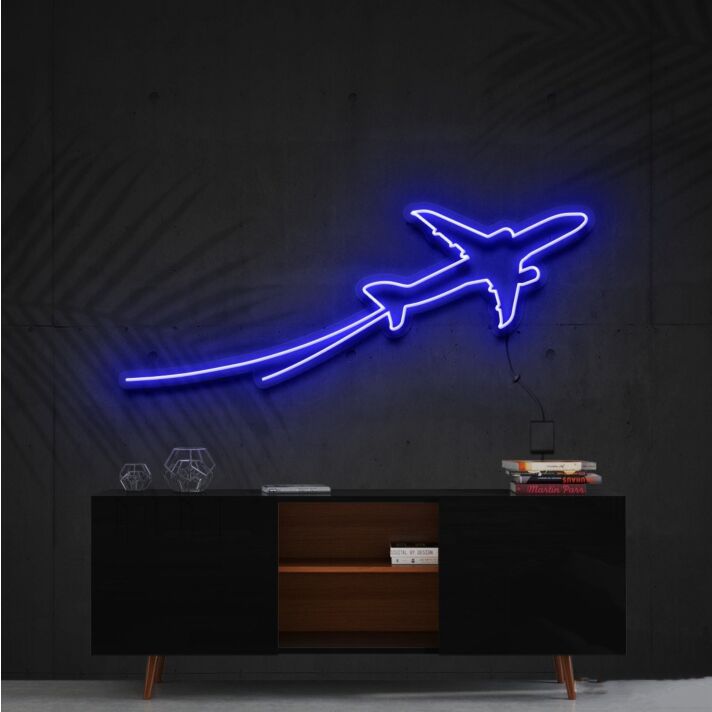Airplane Take Off Neon Sign for Travel and Adventure Themes